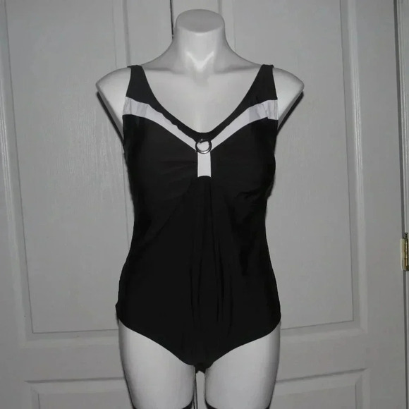 ESMARA Tank Style Black White One-Piece Swimsuit Size 16 - Picture 1 of 5